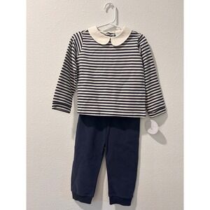 Edgehill Collection Navy White Striped Peter Pan Collar Top and Pants Set 24M